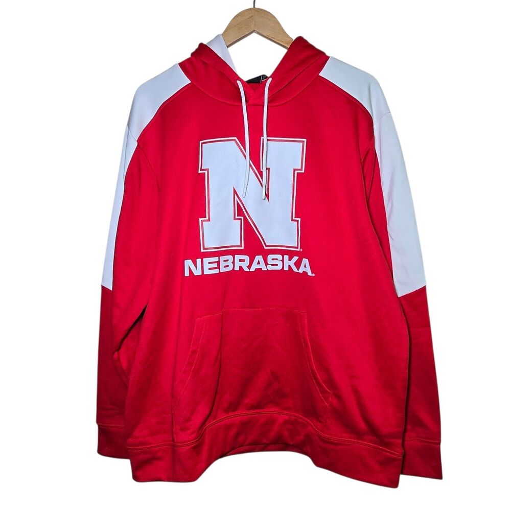 Captivating Nebraska Cornhuskers XL Red White Tonal Stack Pullover Hoodie NWT